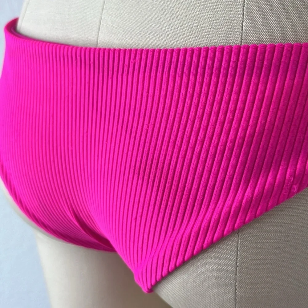 Frankies Bikinis Ribbed Henley Halter Top Neon Pink Bikini Knockout Pink